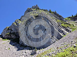 Rossalplispitz or Rossaelplispitz Mountain above the valley Wagital and alpine Lake Wagitalersee Waegitalersee, Innerthal