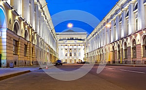 Rossi street and Alexandrinsky theatre at night, St. Petersburg, Russia photo