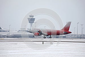 Rossiya - Russian Airlines Airbus A319-100 VP-BIS landing on snowy airport