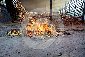 Rosted bamboo rice in the morning time