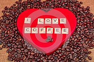 rosted coffee beans with heart chocolates red heart I Love coffee