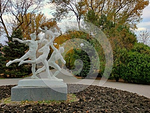 Rostov-on-Don, Rostov region, Russia - 10.29.2021. Genre sculpture Sport on the embankment of the Don River