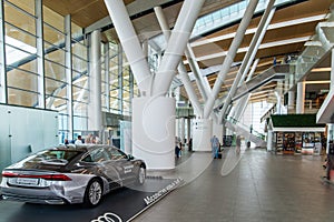 Rostov-on-Don, Russia - September 11, 2018: Audi A7 sportback car in International airport Platov. Interior of building