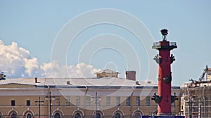 Rostral column on the embankment in St. Petersburg, Russia.