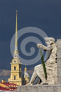 Rostral column sculpture in front of Peter and Paul cathedral