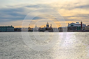 Rostral Columns on the spit of Vasilievsky island. Saint Petersburg. Russia