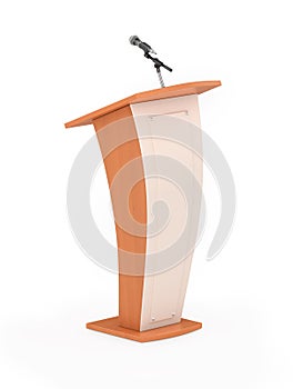 Rostrum with microphone on white . 3d photo