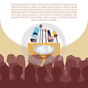 Rostrum, tribune with microphones in spotlight on stage vector illustration