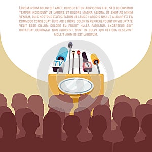Rostrum, tribune with microphones in spotlight on stage vector illustration photo