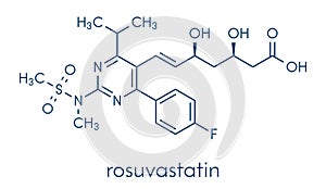 Rosuvastatin cholesterol lowering drug statin class molecule. Skeletal formula. photo