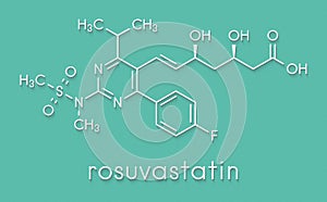 Rosuvastatin cholesterol lowering drug statin class molecule. Skeletal formula. photo