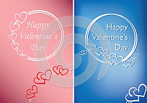Rosy and blue valentine cards with vector hearts and greetings
