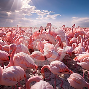 Rosy Flamingo colony in Walvis Bay