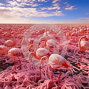 Rosy Flamingo colony in Walvis Bay