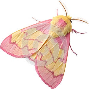 Vibrant pastel Rosy maple moth with soft textures.