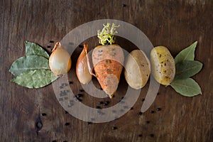 Rot fresh vegetables on the table