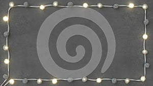 Rotang string lights on concrete background 3D render