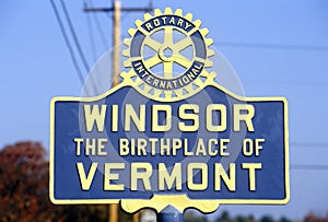 Rotary Club welcome sign at entrance to Windsor, VT