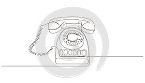 Rotary dial phone continuous line drawing. One line art of vintage home telephone. Retro classic telecommunication