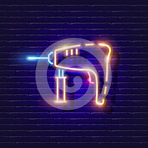 Rotary Hammer neon icon. Vector illustration for design. Repair tool glowing sign. Construction tools concept