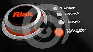 Rotary knob with the word risk in red turned to mitigate