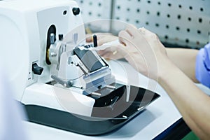 Rotary Microtome Section for diagnosis in pathology make microscope slide histology