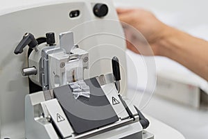 Rotary Microtome Section for diagnosis in pathology make microscope slide histology