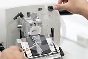 Rotary Microtome Section for diagnosis in pathology make microscope slide histology