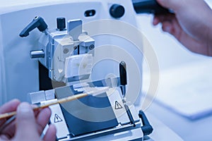 Rotary Microtome Section for diagnosis in pathology make microscope slide histology