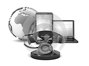 Rotary phone, cell phone and laptop as communication symbols