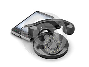 Rotary telephone and modern cell phone