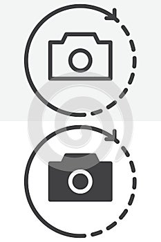 Rotate camera vector icon set in line and solid different style