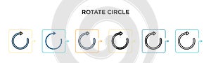 Rotate circle vector icon in 6 different modern styles. Black, two colored rotate circle icons designed in filled, outline, line