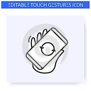 Rotate hand gesture line icon. Editable