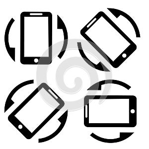 Rotate smartphone icon vector. Mobile screen rotation illustration symbol. Horisontal or vertical rotation icons set.