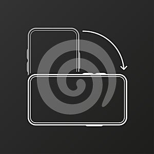 Rotate smartphone isolated icon. Device rotation symbol on black background. Mobile screen horizontal and vertical turn