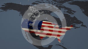 Rotating American flag stars map view covered with american flag
