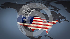 Rotating American flag stars map view covered with american flag