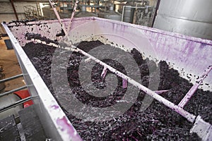 Rotating arms pumping over fermenting red wine grapes, McLaren Vale, South Australia