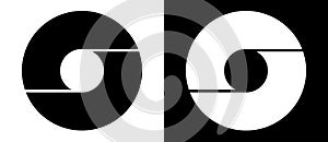 Rotating art lines in circle shape as symbol, logo or icon. A black figure on a white background and an equally white figure on