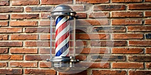 Rotating barber pole mounted on a brick wall Creative AI