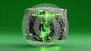 Rotating Blockchain Cube on Green Screen. Generative AI