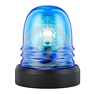 Rotating Blue Flashing Beacon. Emergency LED strobe light. 3D rendering