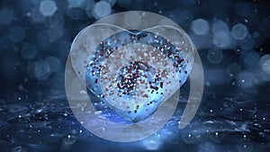 Rotating Blue Ice Glass Heart with red balls motion background Loop 4k