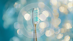 The rotating bristles of an electric toothbrush effectively removing plaque and promoting gum health photo