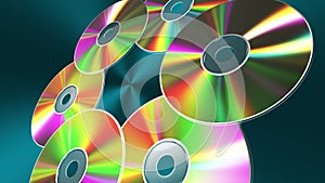 Rotating CD-DVD Discs Over Blue Background. 4K. 3840x2160. Seamless Looped.