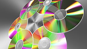 Rotating CD-DVD Discs Over Metal Background. 4K. 3840x2160. Seamless Looped.