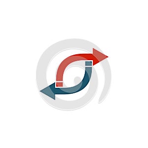 Rotating, circular, cyclic arrows. Spin, twist, rotation, change, sync, synchronization, reverse, refresh, swap, update concept.