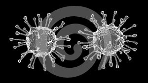 Rotating coronavirus on a black background. Viruses of pneumonia, Covid-19, H1N1, SARS, influenza.