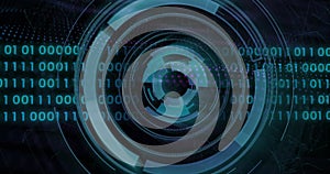 Rotating digital interface with binary code, futuristic technology image